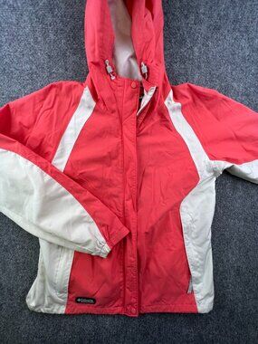 Columbia Jacket Womens Medium Orange White Full Zip Lightweight Coat Casual